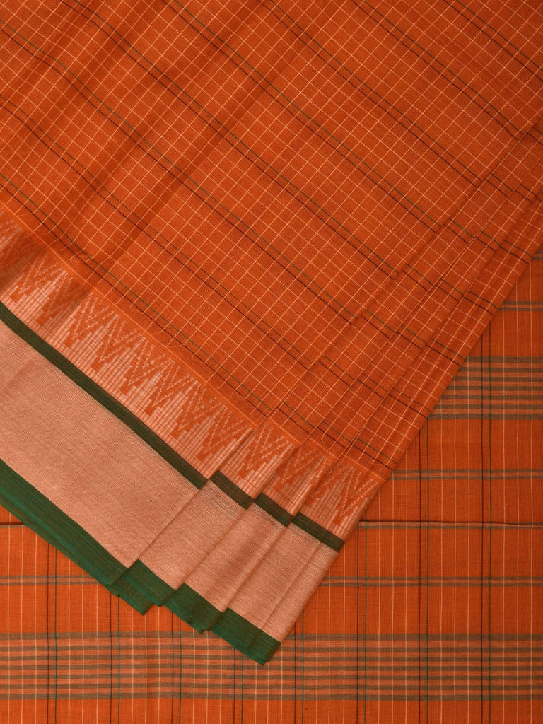 Orange Narayanpet Cotton Handloom Saree with Temple Border Design No Blouse np0844
