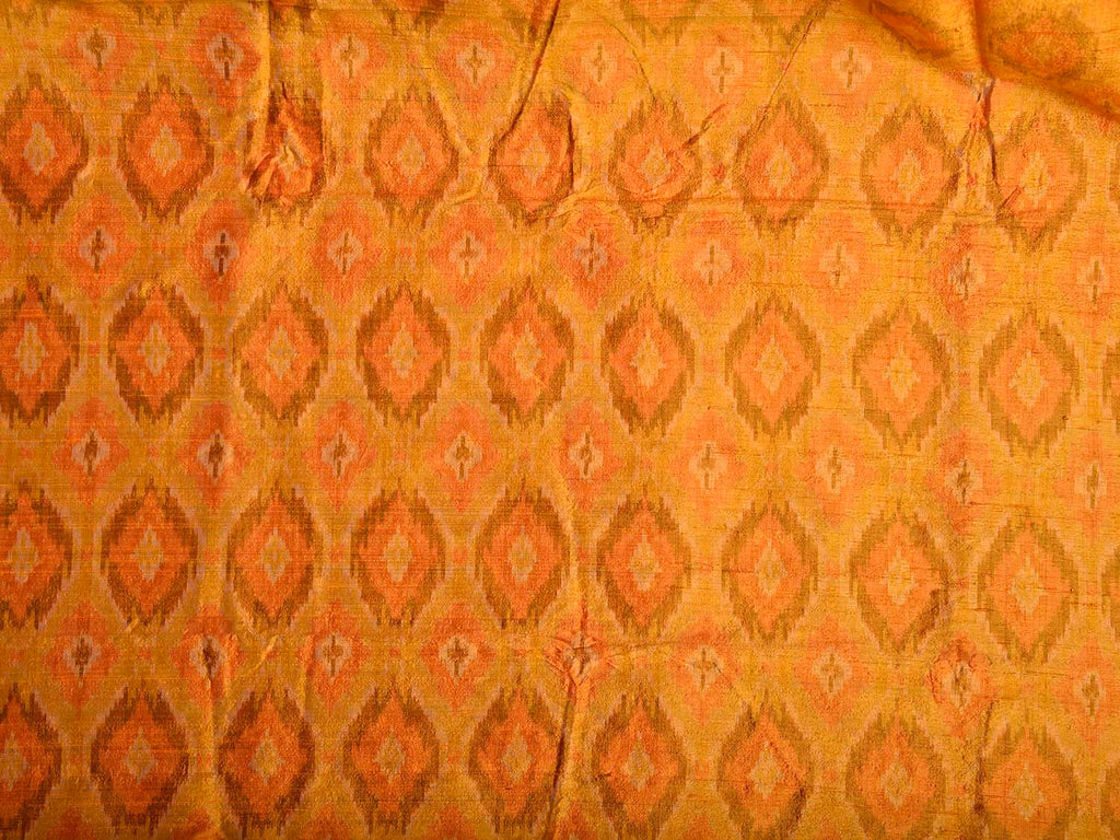 Orange Pochampally Ikat Raw Silk 2.5mts Fabric with Big Buta Design f0273