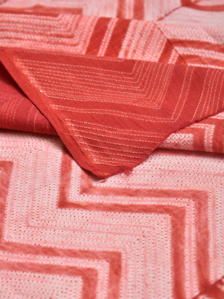 Orange Shibori Cotton Handloom Fabric with Zig-Zag Design f0238