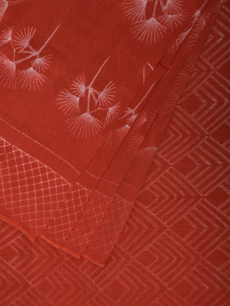 Orange Shibori Cotton Silk Saree with Grill Border and Pallu Design o0710