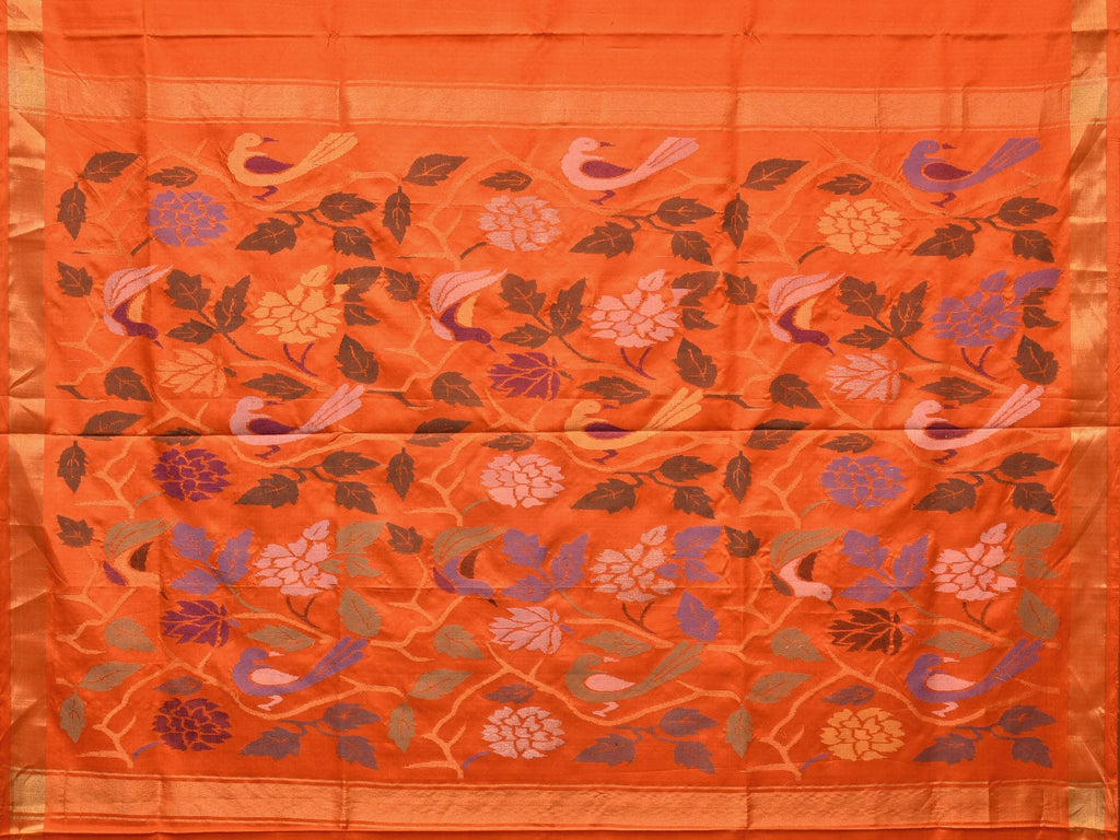Orange Uppada Silk Handloom Saree with Birds and Floral Pallu Design u2136