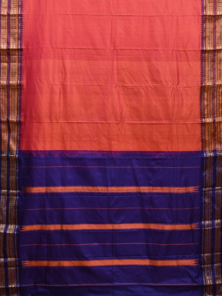 Peach and Blue Narayanpet Silk Handloom Saree with Checks Design np0956