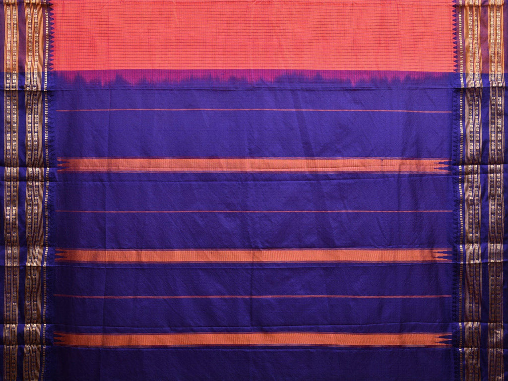 Peach and Blue Narayanpet Silk Handloom Saree with Checks Design np0956