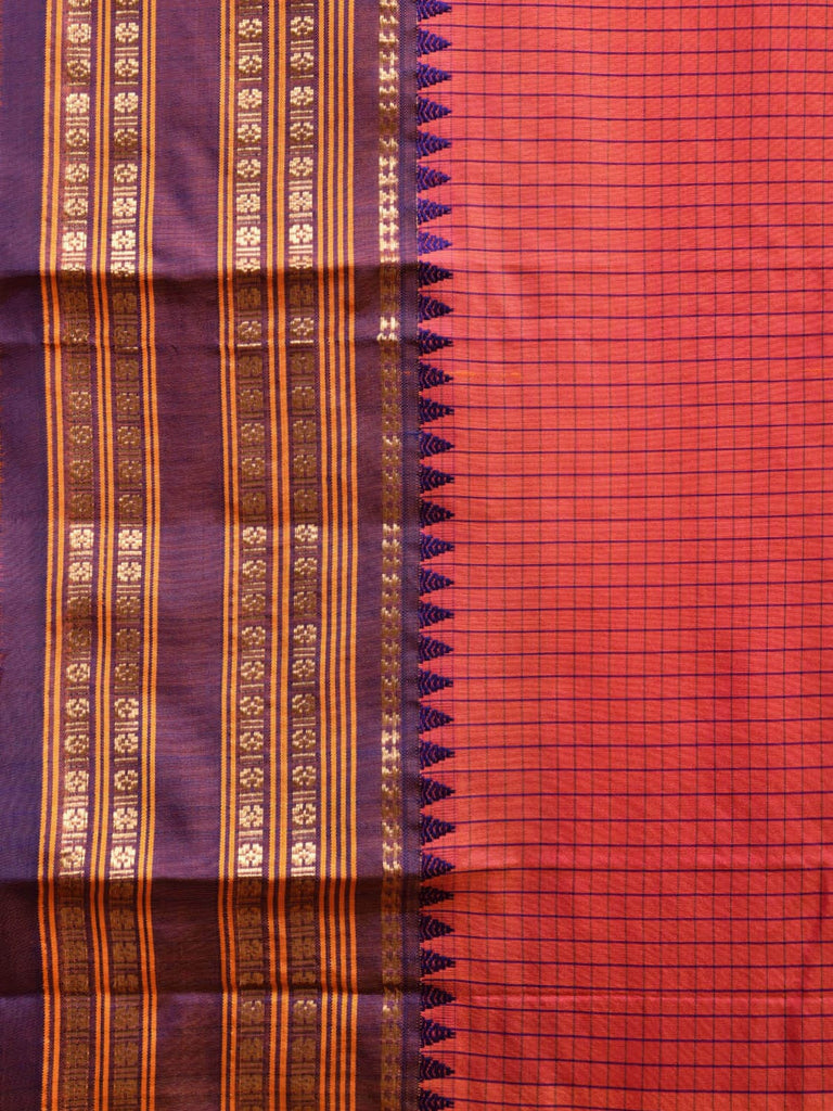 Peach and Blue Narayanpet Silk Handloom Saree with Checks Design np0956