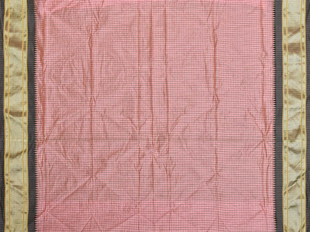 Peach and Green Bamboo Cotton Blouse with Checks Design Length 80cm Width 44 Inches BL0086