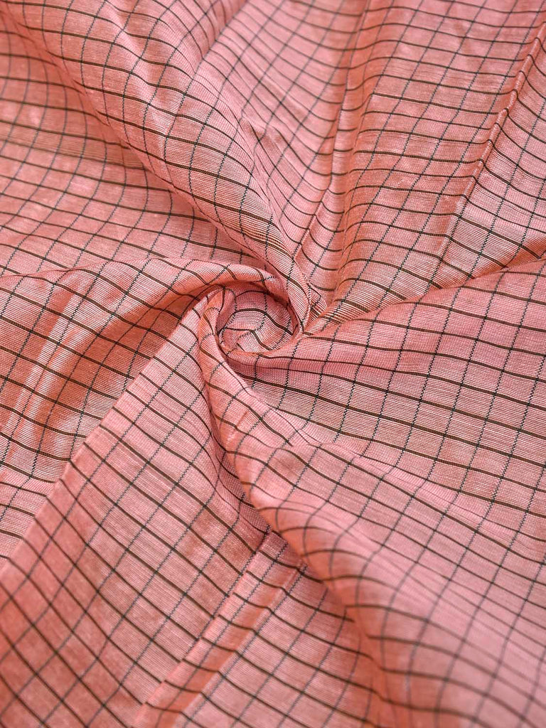 Peach and Green Bamboo Cotton Blouse with Checks Design Length 80cm Width 44 Inches BL0086