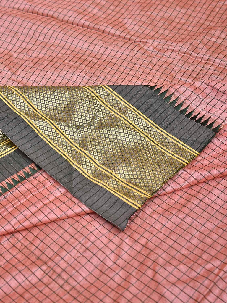 Peach and Green Bamboo Cotton Blouse with Checks Design Length 80cm Width 44 Inches BL0086