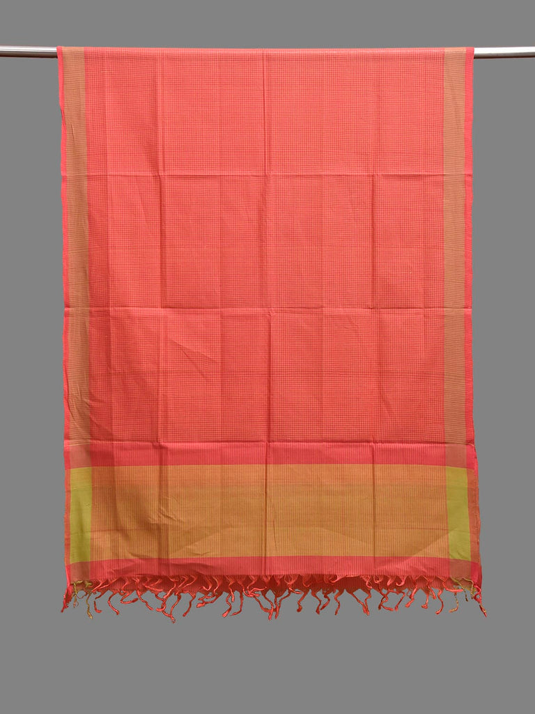 Peach and Green Mangalgiri Cotton Handloom Dupatta with Checks Design ds3894