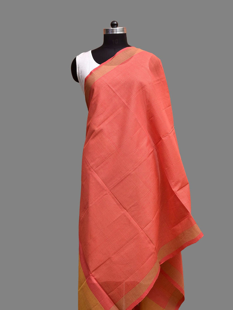 Peach and Green Mangalgiri Cotton Handloom Dupatta with Checks Design ds3894