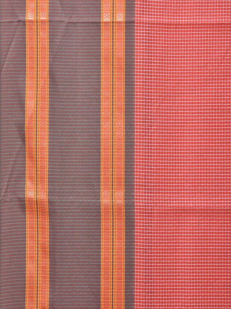 Peach and Grey Bamboo Cotton Saree with Small Checks Design No Blouse bc0262