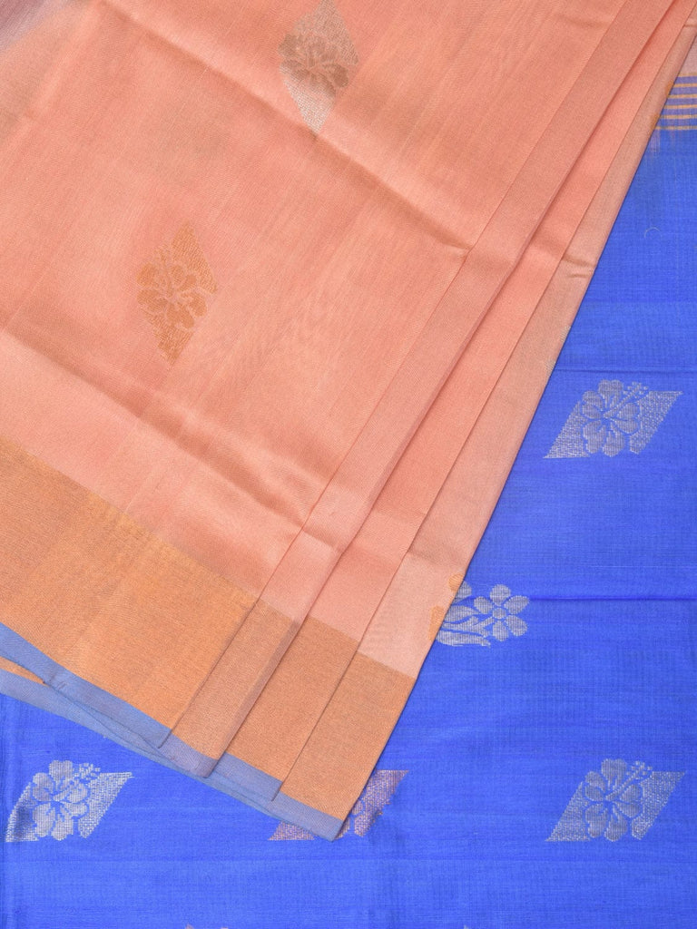 Peach and Light Blue Uppada Silk Handloom Saree with Body Buta Design u2096