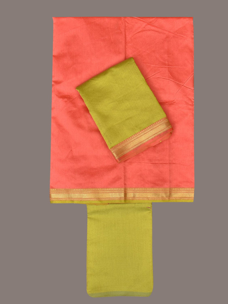 Peach and Light Green Bamboo Cotton Fabric and Dupatta with Zari Border Design f0249