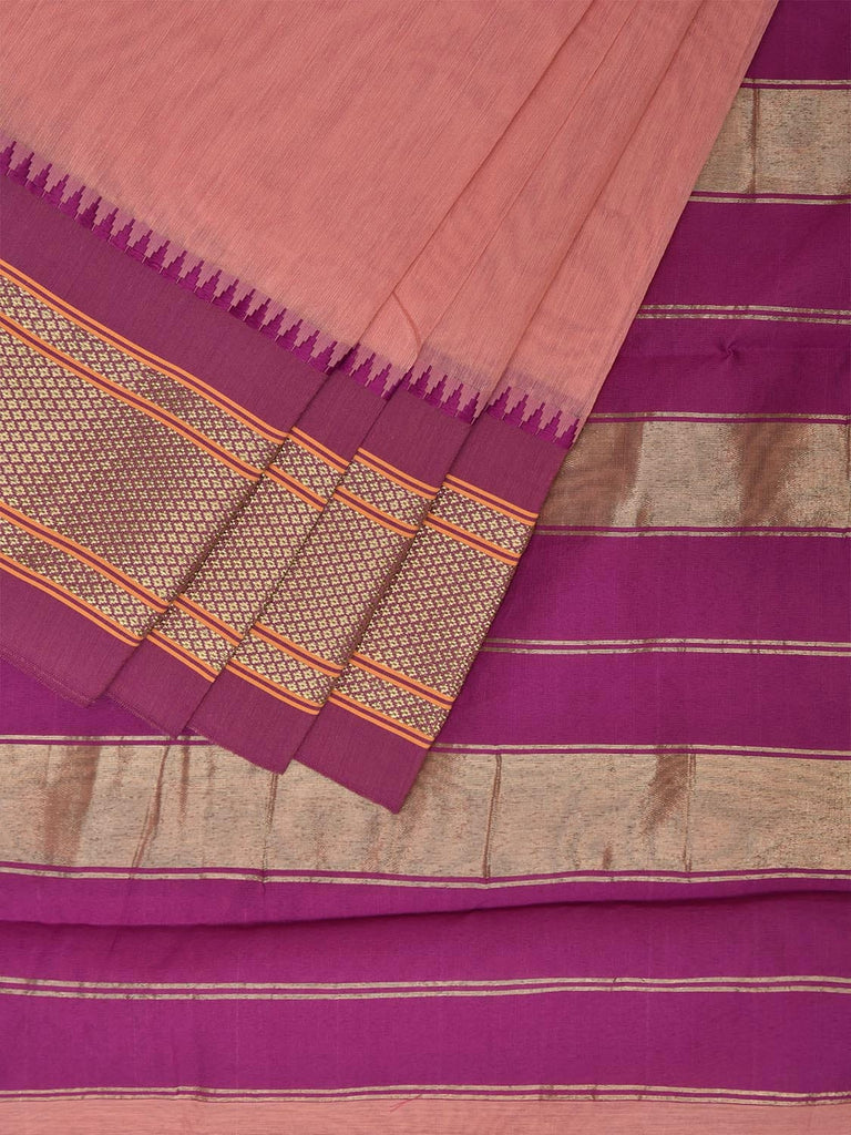 Peach and Pink Bamboo Cotton Plain Saree with Contrast Pallu Design No Blouse bc0710