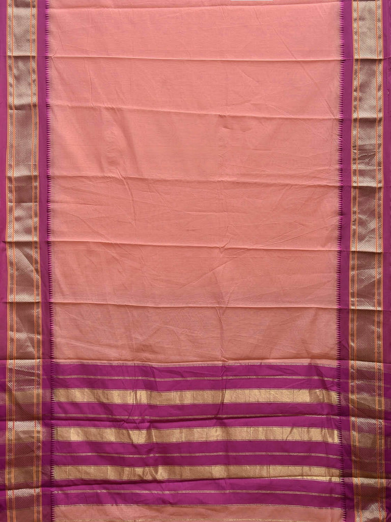 Peach and Pink Bamboo Cotton Plain Saree with Contrast Pallu Design No Blouse bc0710