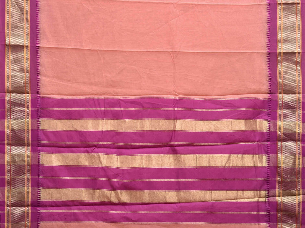 Peach and Pink Bamboo Cotton Plain Saree with Contrast Pallu Design No Blouse bc0710