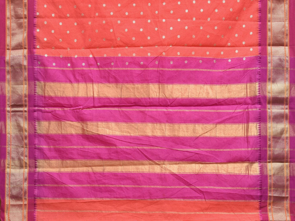 Peach and Pink Bamboo Cotton Saree with Small Body Buta Design bc0274