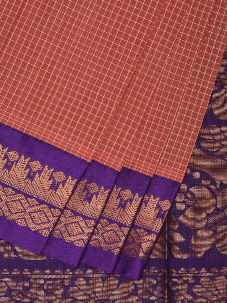 Peach and Violet Gadwal Cotton Handloom Saree with Border and Pallu Design No Blouse g0378