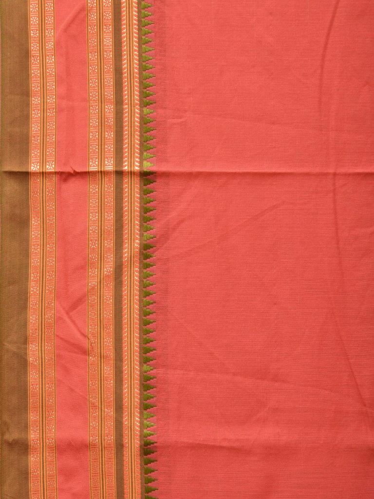 Peach Bamboo Cotton Plain Saree with Strips Pallu Design No Blouse bc0265