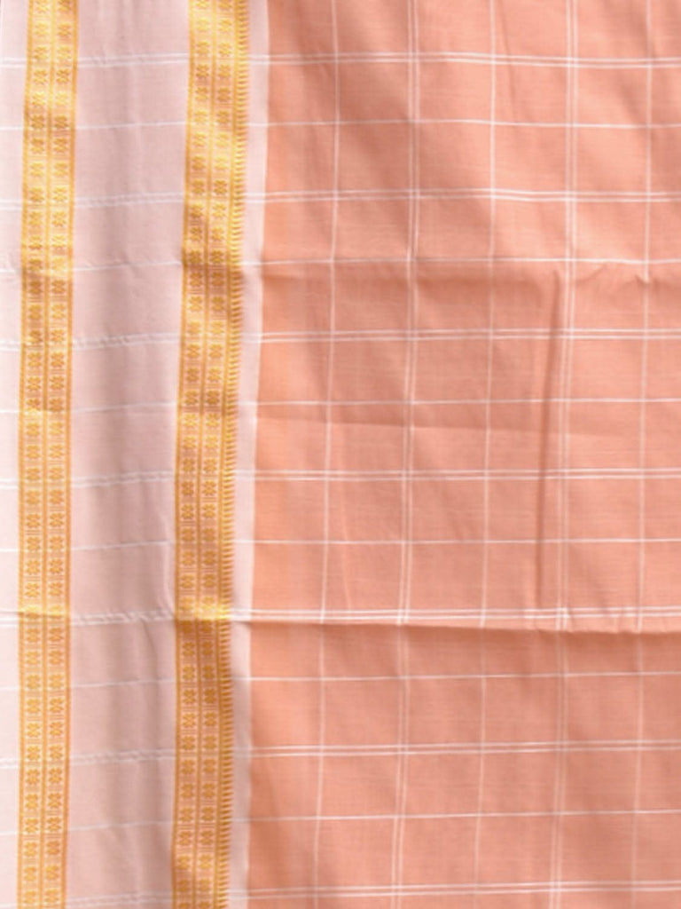 Peach Bamboo Cotton Saree with Big Checks Design No Blouse bc0797