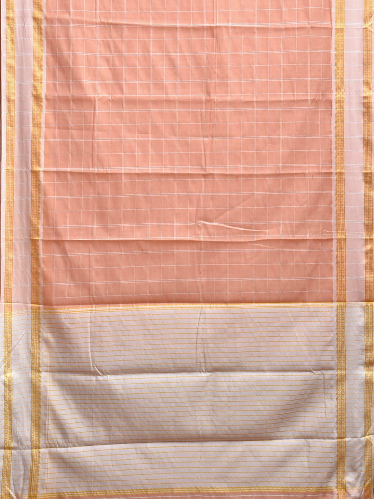 Peach Bamboo Cotton Saree with Big Checks Design No Blouse bc0797