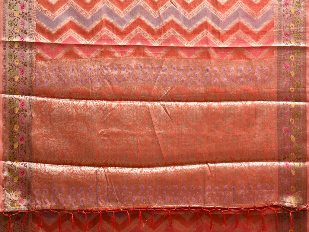Peach Banaras Tissue Saree with Zig-Zag and Border-Pallu Design b0234