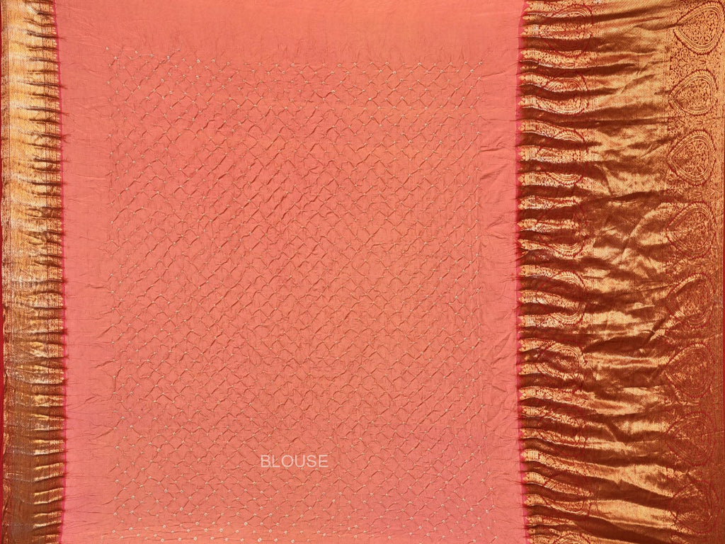 Peach Bandhani Kanchipuram Silk Handloom Saree with Pallu and Border Design bn0477
