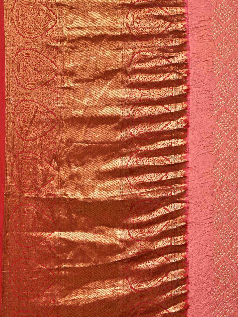 Peach Bandhani Kanchipuram Silk Handloom Saree with Pallu and Border Design bn0477
