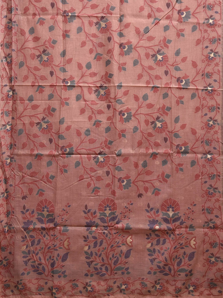 Peach Dhakai Jamdani Cotton Viscose Saree with All Over Floral Design dj0156