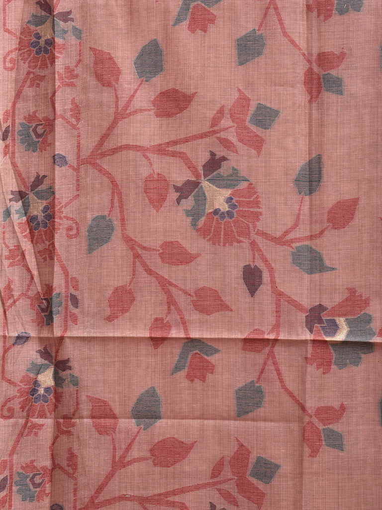 Peach Dhakai Jamdani Cotton Viscose Saree with All Over Floral Design dj0156