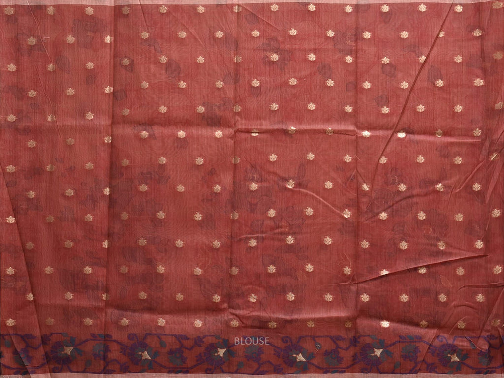 Peach Dhakai Jamdani Cotton Viscose Saree with All Over Floral Design dj0156