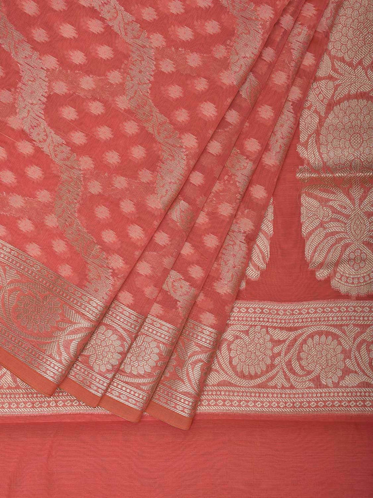 Peach Dhakai Jamdani Cotton Viscose Saree with Diagonal Design dj0036