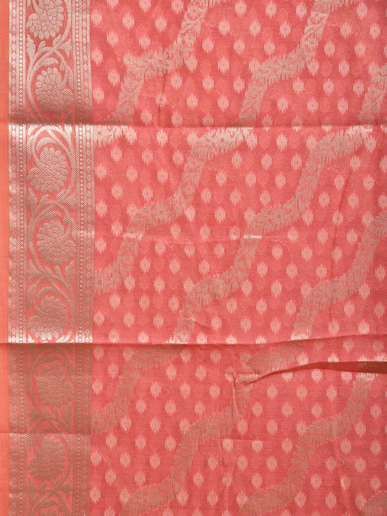 Peach Dhakai Jamdani Cotton Viscose Saree with Diagonal Design dj0036