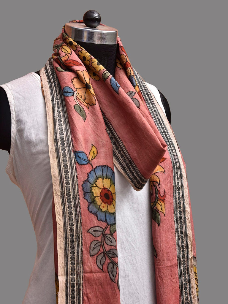 Peach Kalamkari Hand Painted Cotton Handloom Dupatta with Tree of Life Design ds3899