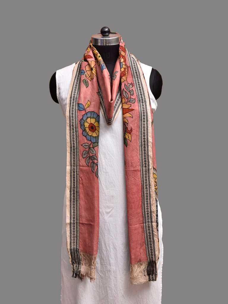 Peach Kalamkari Hand Painted Cotton Handloom Dupatta with Tree of Life Design ds3899