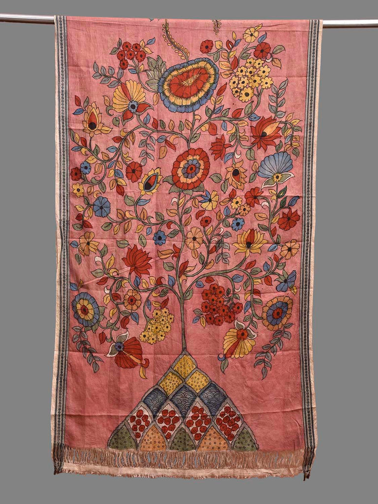Peach Kalamkari Hand Painted Cotton Handloom Dupatta with Tree of Life Design ds3899