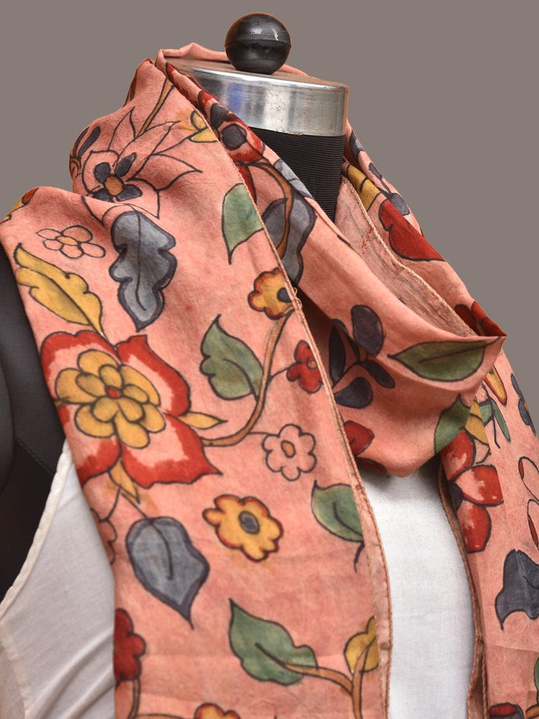 Peach Kalamkari Hand Painted Sico Stole with Floral Design ds3312