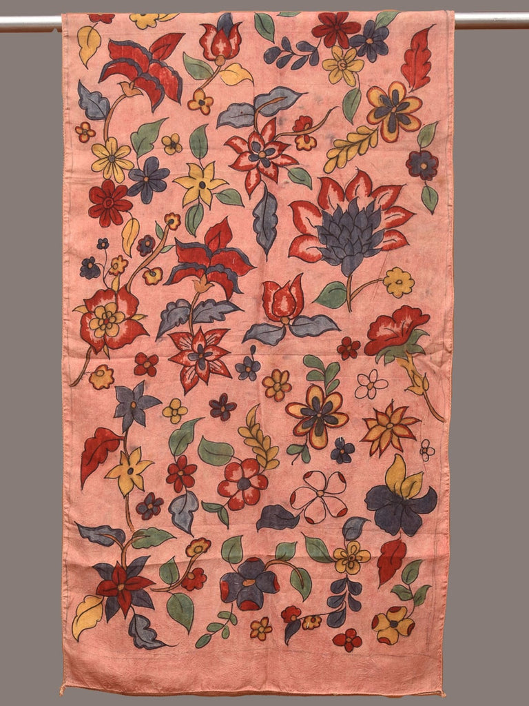 Peach Kalamkari Hand Painted Sico Stole with Floral Design ds3312