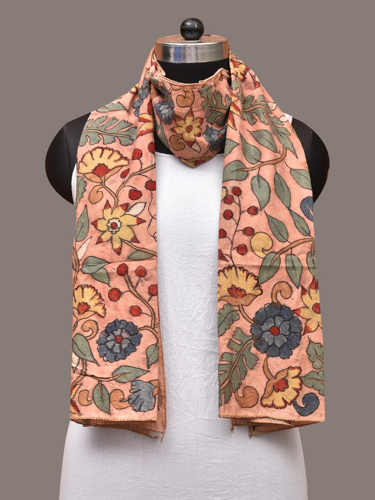 Peach Kalamkari Hand Painted Sico Stole with Floral Design ds3348