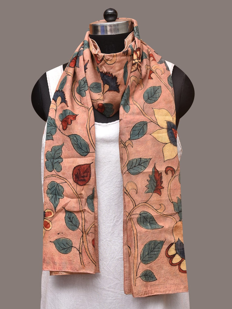 Peach Kalamkari Hand Painted Sico Stole with Floral Design ds3395