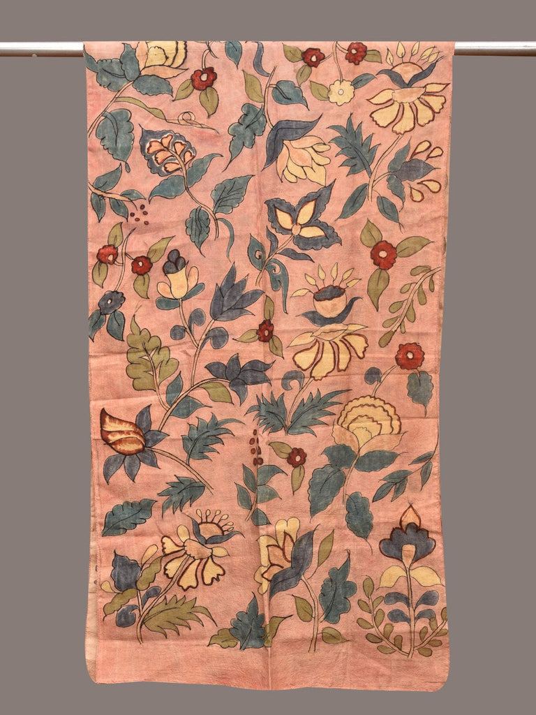 Peach Kalamkari Hand Painted Sico Stole with Floral Design ds3402