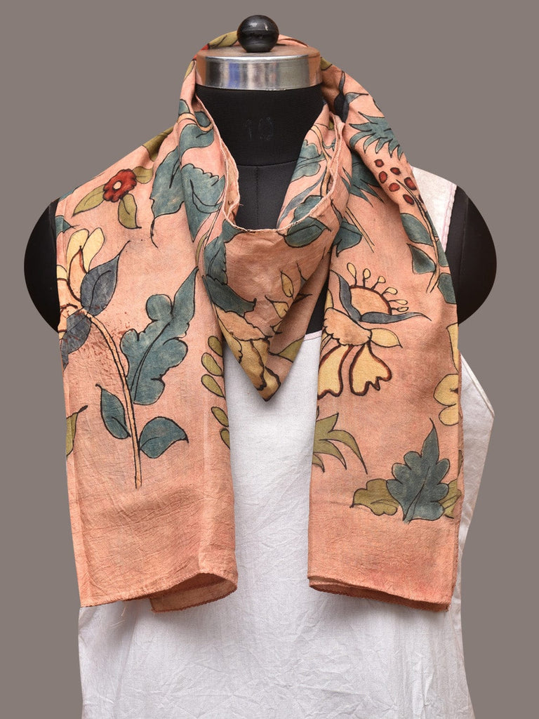 Peach Kalamkari Hand Painted Sico Stole with Floral Design ds3402