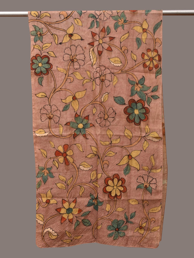 Peach Kalamkari Hand Painted Sico Stole with Floral Design ds3526