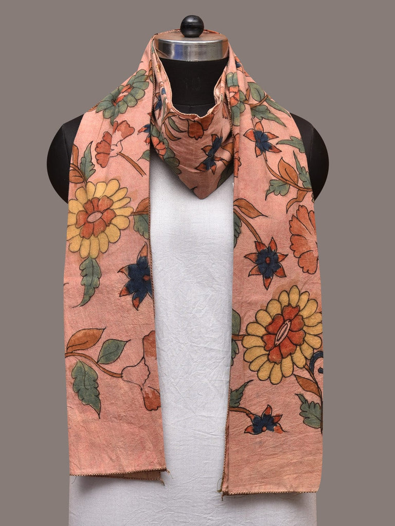 Peach Kalamkari Hand Painted Sico Stole with Floral Design dsds3516
