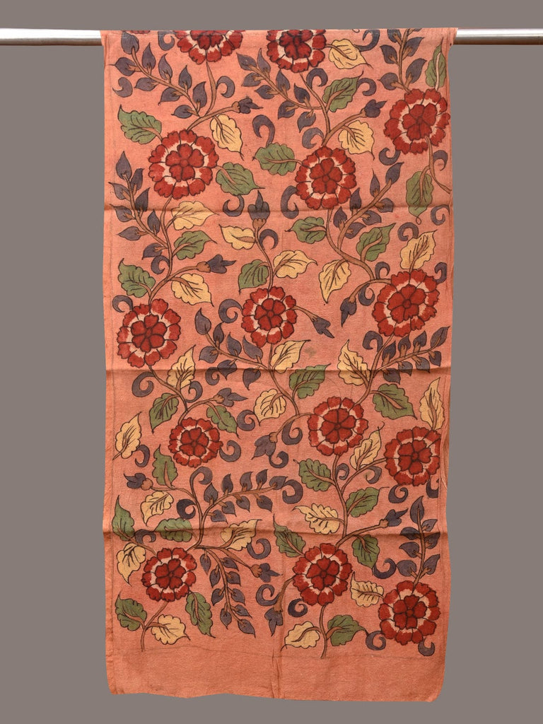 Peach Kalamkari Hand Painted Sico Stole with Flowers Design ds3414