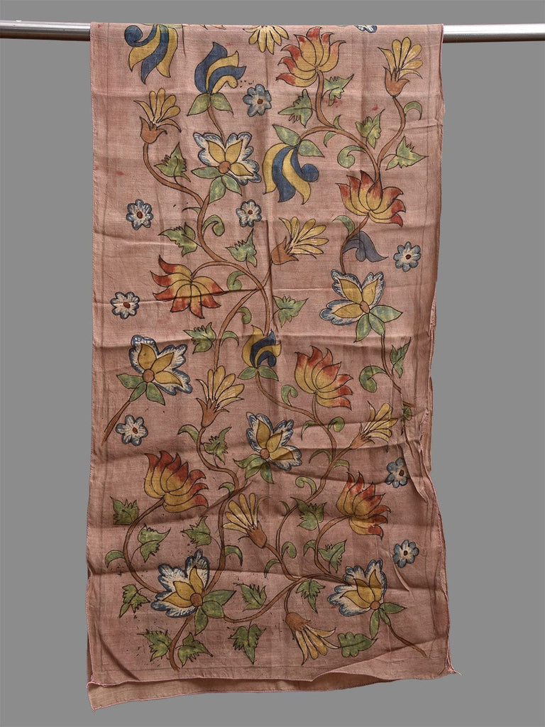 Peach Kalamkari Hand Painted Sico Stole with Lotus Flowers Design ds3807