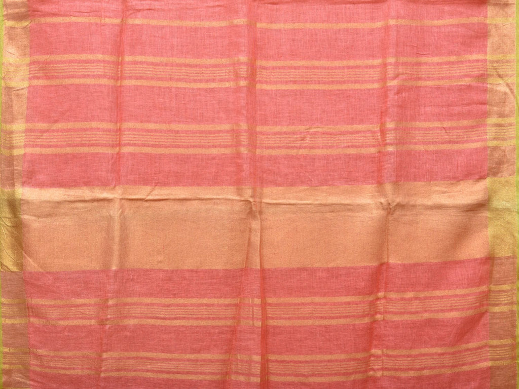 Peach Linen Plain Saree with Strips Pallu Design o0433