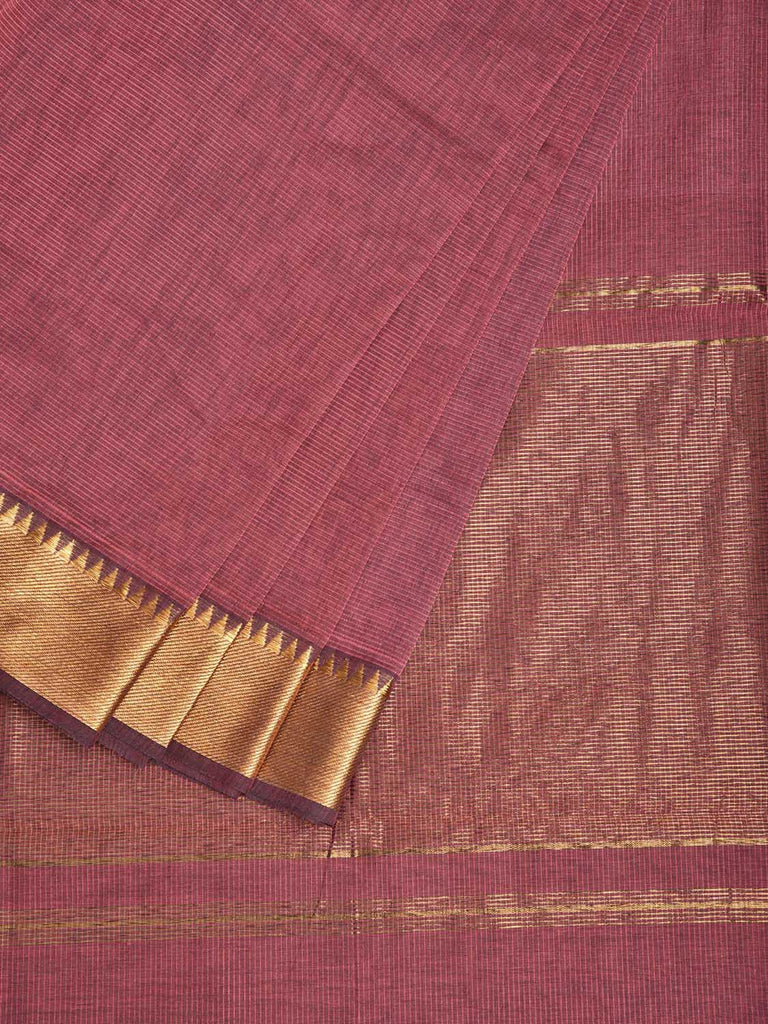 Peach Mangalgiri Cotton Handloom Saree with Strips and Small Temple Border Design No Blouse mn0103