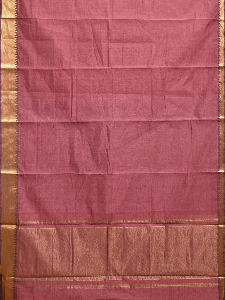 Peach Mangalgiri Cotton Handloom Saree with Strips and Small Temple Border Design No Blouse mn0103