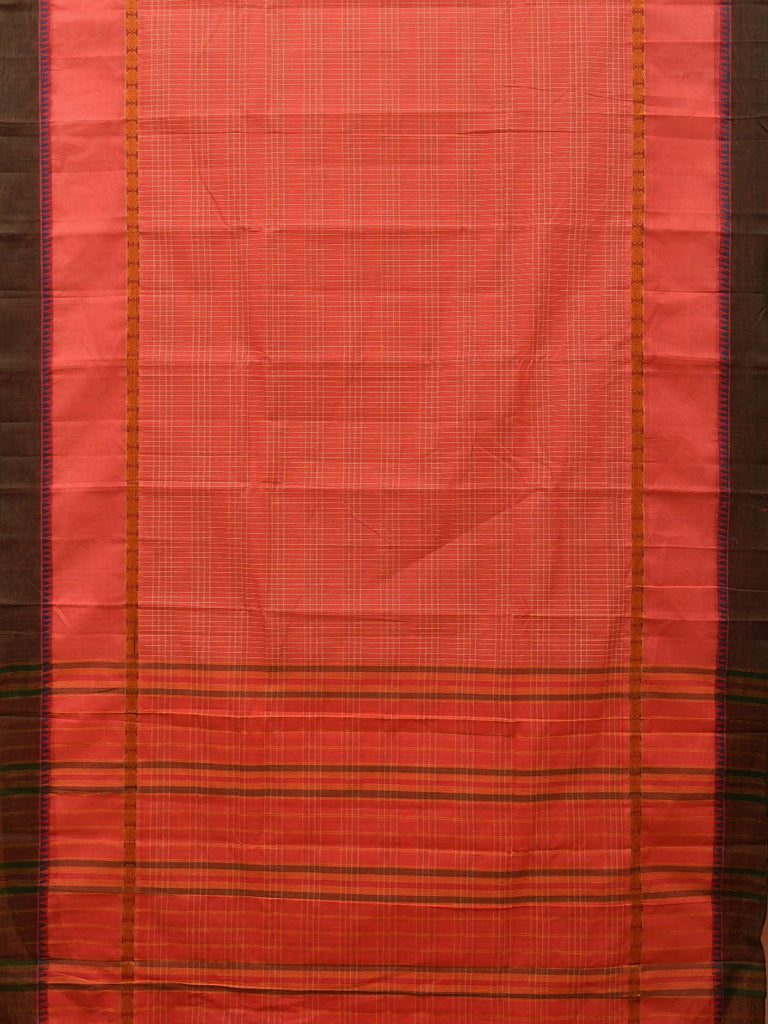 Peach Narayanpet Cotton Handloom Saree with Checks and Big Border Design No Blouse np0691