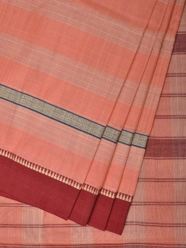 Peach Narayanpet Cotton Handloom Saree with Strips Design No Blouse np0810